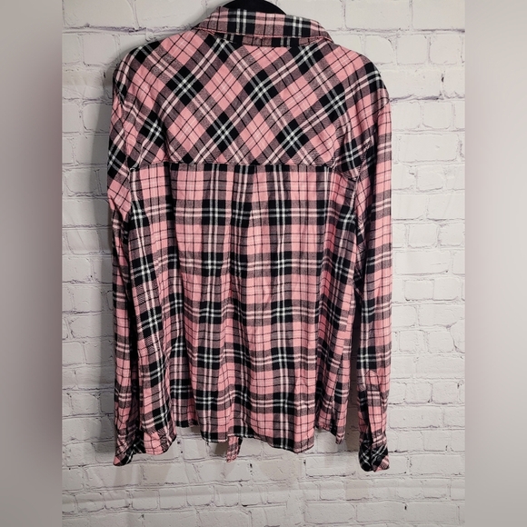 Sanctuary Plaid Pink Long Sleeve Blouse Size Medium Tie‎ Bottom - Picture 4 of 5